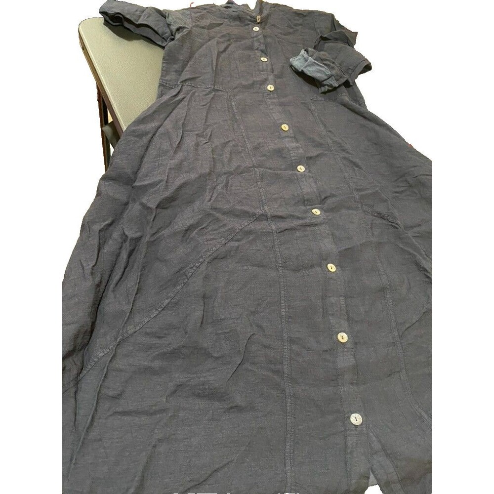 Sahara SHIRT DRESS TEXTURED Viscose Button Up Bubble Hem Dress BLUE NAVY SZ S - Picture 16 of 16
